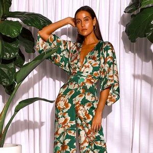 Lulu’s Floral Print Bell Sleeve Wide-Leg Kimono Jumpsuit